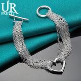 925 Silver Love Heart Hollow Chain Bracelet Wedding Charm Jewelry