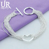 925 Silver Love Heart Hollow OT Chain Bracelet Wedding Engagement Charm Jewelry