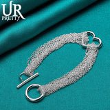 925 Silver Love Heart Hollow Chain Bracelet Wedding Charm Jewelry