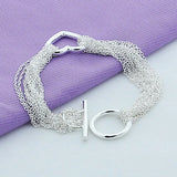 925 Silver Love Heart Hollow OT Chain Bracelet Wedding Engagement Charm Jewelry