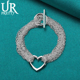 925 Silver Love Heart Hollow Chain Bracelet Wedding Charm Jewelry