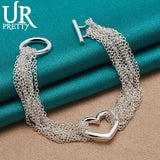 925 Silver Love Heart Hollow OT Chain Bracelet Wedding Engagement Charm Jewelry