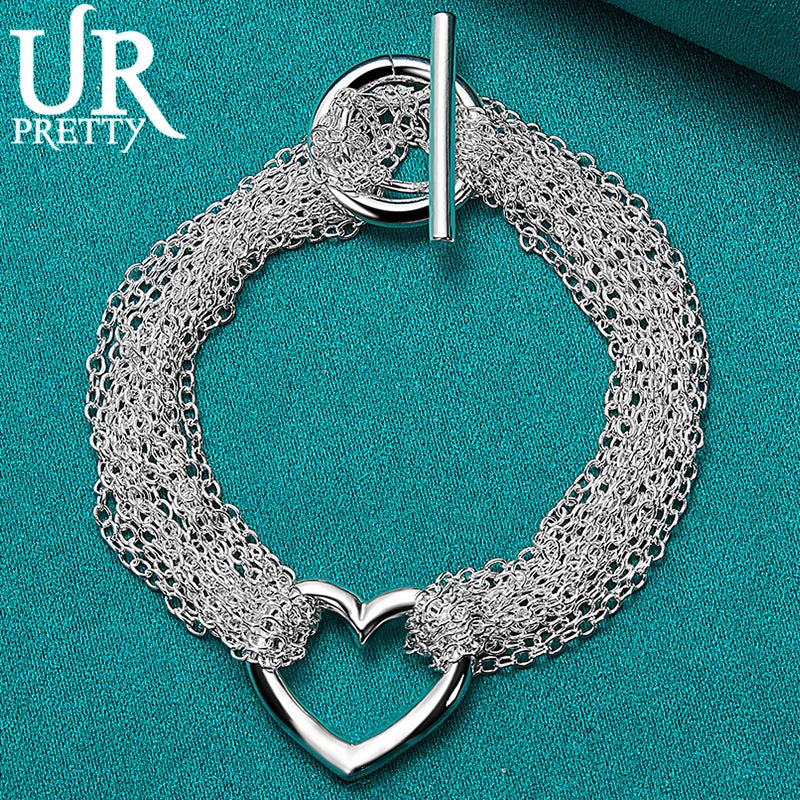 925 Silver Love Heart Hollow Chain Bracelet Wedding Charm Jewelry