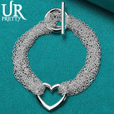 925 Silver Love Heart Hollow Chain Bracelet Wedding Charm Jewelry