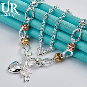 925 Silver Heart Key Pendant Necklace 20 Inch Chain for Women