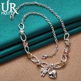 925 Silver Heart Key Pendant Necklace 20 Inch Chain for Women