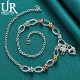 925 Silver Heart Key Pendant Necklace 20 Inch Chain for Women