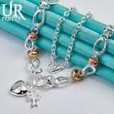 925 Silver Heart Key Pendant Necklace 20 Inch Chain for Women