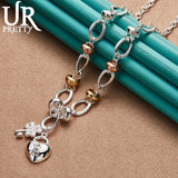 925 Silver Heart Key Pendant Necklace 20 Inch Chain for Women