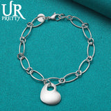 925 Silver Heart Oval Multi-Circle Chain Bracelet Wedding Pendant Jewelry