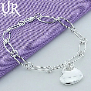 925 Silver Heart Oval Multi-Circle Chain Bracelet Wedding Pendant Jewelry