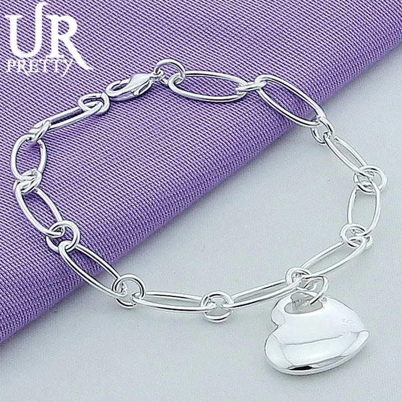 925 Silver Heart Oval Multi-Circle Chain Bracelet Wedding Pendant Jewelry
