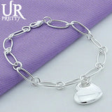 925 Silver Heart Oval Multi-Circle Chain Bracelet Wedding Pendant Jewelry