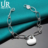 925 Silver Heart Oval Multi-Circle Chain Bracelet Wedding Pendant Jewelry