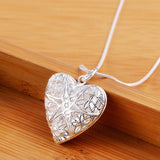 925 Silver Love Heart Pendant Necklace with Snake Chain for Woman