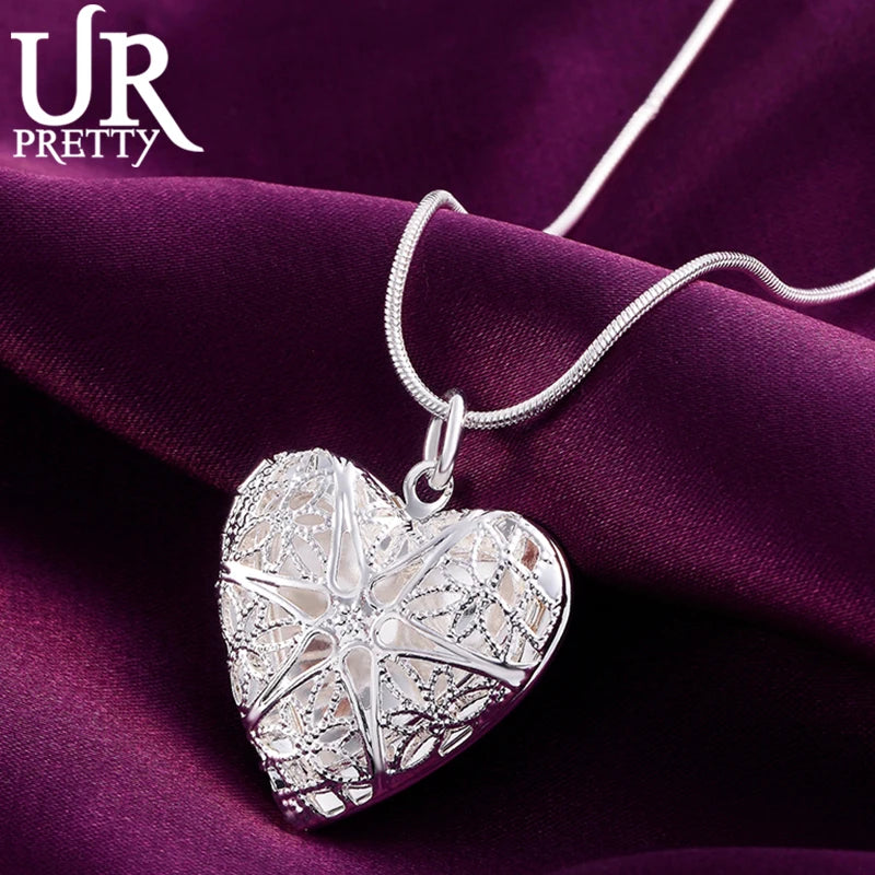 925 Silver Love Heart Pendant Necklace with Snake Chain for Woman