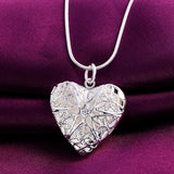 925 Silver Love Heart Pendant Necklace with Snake Chain for Woman