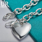925 Silver Heart Picture Frame Chain Bracelet Wedding Charm Jewelry