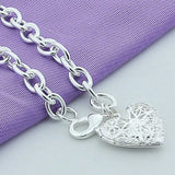 925 Silver Heart Picture Frame Chain Bracelet Wedding Charm Jewelry