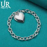 925 Silver Heart Picture Frame Chain Bracelet Wedding Charm Jewelry