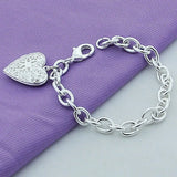 925 Silver Heart Picture Frame Chain Bracelet Wedding Charm Jewelry