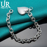 925 Silver Heart Picture Frame Chain Bracelet Wedding Charm Jewelry