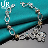 925 Silver Love Key Oval Circle Chain Bracelet Women Wedding Jewelry