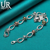 925 Silver Love Key Oval Circle Chain Bracelet Women Wedding Jewelry