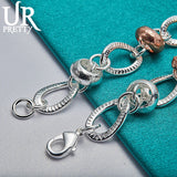 925 Silver Love Key Oval Circle Chain Bracelet Women Wedding Jewelry