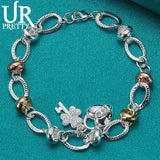 925 Silver Love Key Oval Circle Chain Bracelet Women Wedding Jewelry