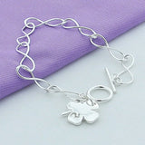 925 Silver Clover & Number 5 Chain Bracelet Women Wedding Charm Jewelry