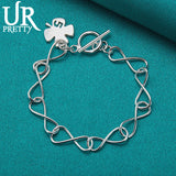 925 Silver Clover & Number 5 Chain Bracelet Women Wedding Charm Jewelry