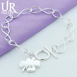 925 Silver Clover & Number 5 Chain Bracelet Women Wedding Charm Jewelry