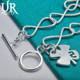 925 Silver Clover & Number 5 Chain Bracelet Women Wedding Charm Jewelry