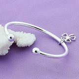 925 Silver Lucky Grass Pendant Bangle Bracelet Wedding Jewelry