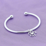 925 Silver Lucky Grass Pendant Bangle Bracelet Wedding Jewelry