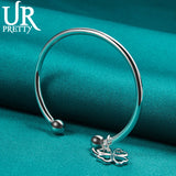 925 Silver Lucky Grass Pendant Bangle Bracelet Wedding Jewelry