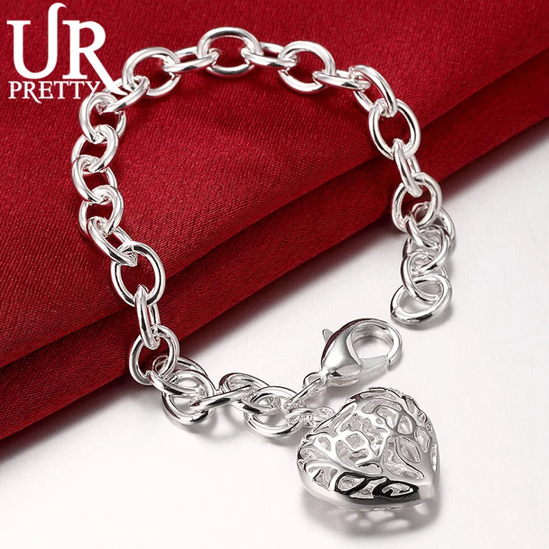 925 Silver Heart Pendant Bracelet Jewelry