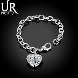 925 Silver Heart Pendant Bracelet Jewelry
