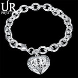925 Silver Heart Pendant Bracelet Jewelry