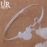 925 Silver Mickey Open Bangle Women Bracelet Charm Jewelry