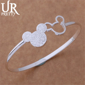 925 Silver Mickey Open Bangle Women Bracelet Charm Jewelry