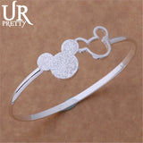 925 Silver Mickey Open Bangle Women Bracelet Charm Jewelry