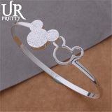 925 Silver Mickey Open Bangle Women Bracelet Charm Jewelry