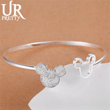 925 Silver Mickey Open Bangle Women Bracelet Charm Jewelry