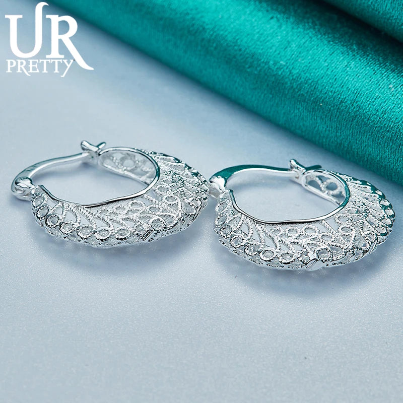 925 Silver Moon Net Earring Clip for Women Wedding Party Jewelry