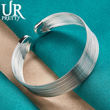 925 Silver Multi-Line Bangle Bracelet Wedding Jewelry