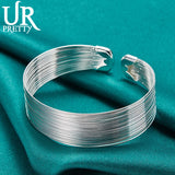 925 Silver Multi-Line Bangle Bracelet For Women Wedding Party Jewelry