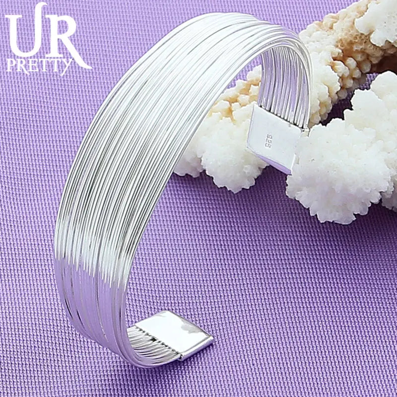 925 Silver Multi-Line Bangle Bracelet For Women Wedding Party Jewelry
