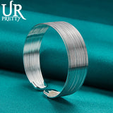 925 Silver Multi-Line Bangle Bracelet Wedding Jewelry